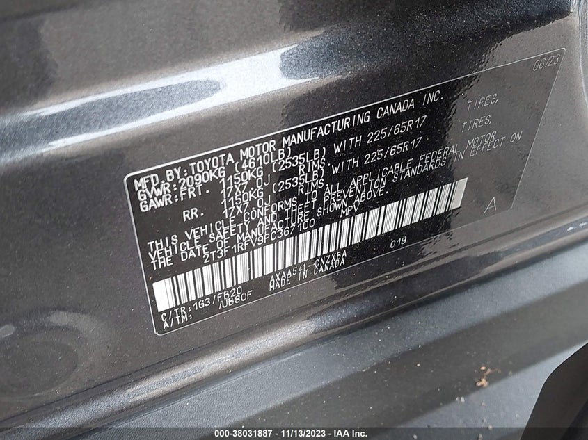 VIN 2T3F1RFV9PC367100 2023 TOYOTA RAV4 LE