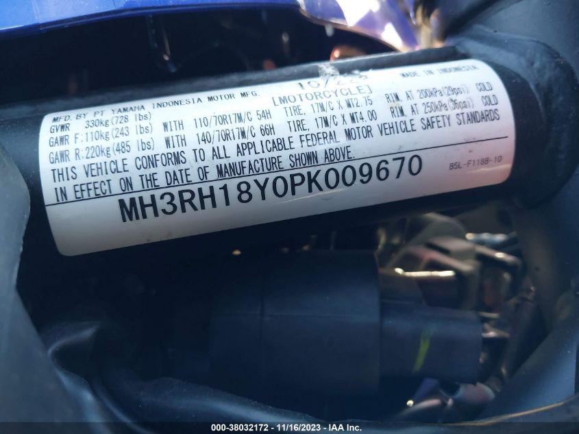 2023 YAMAHA YZFR3 A MH3RH18Y9PK009635