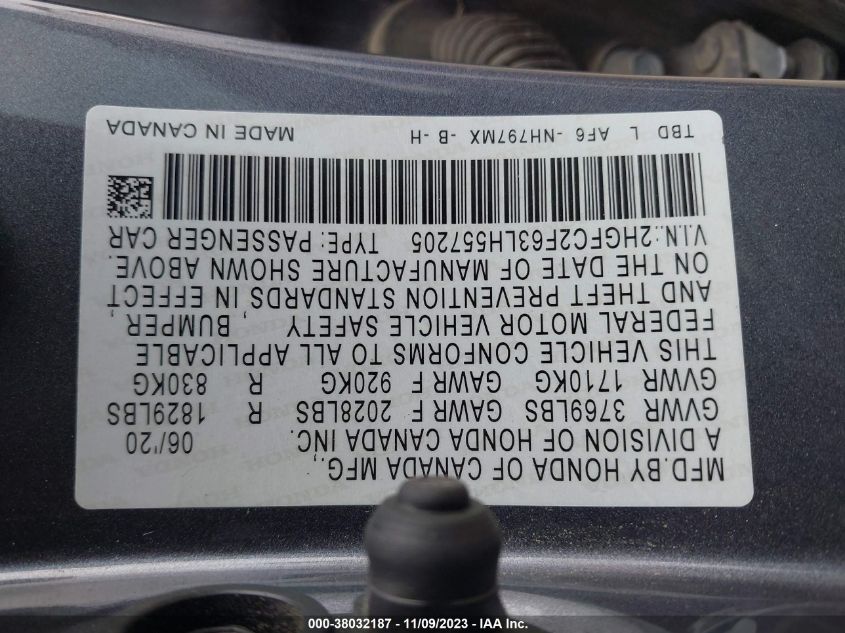 2020 HONDA CIVIC LX - 2HGFC2F63LH557205