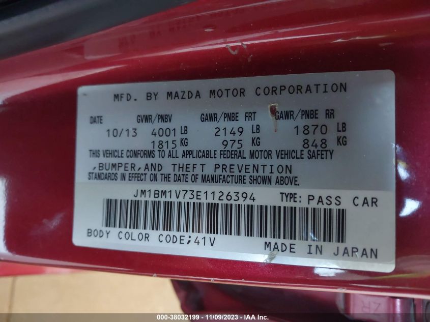 2014 MAZDA MAZDA3 I TOURING - JM1BM1V73E1126394