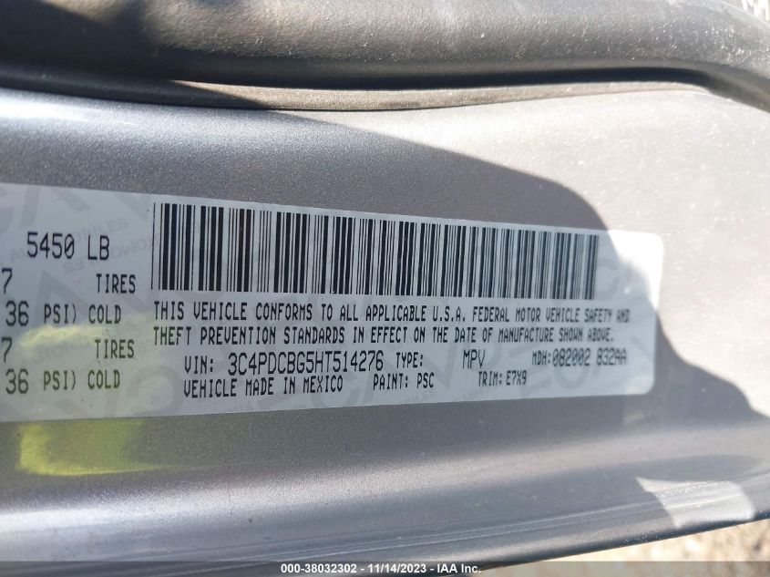 2017 DODGE JOURNEY SXT - 3C4PDCBG5HT514276