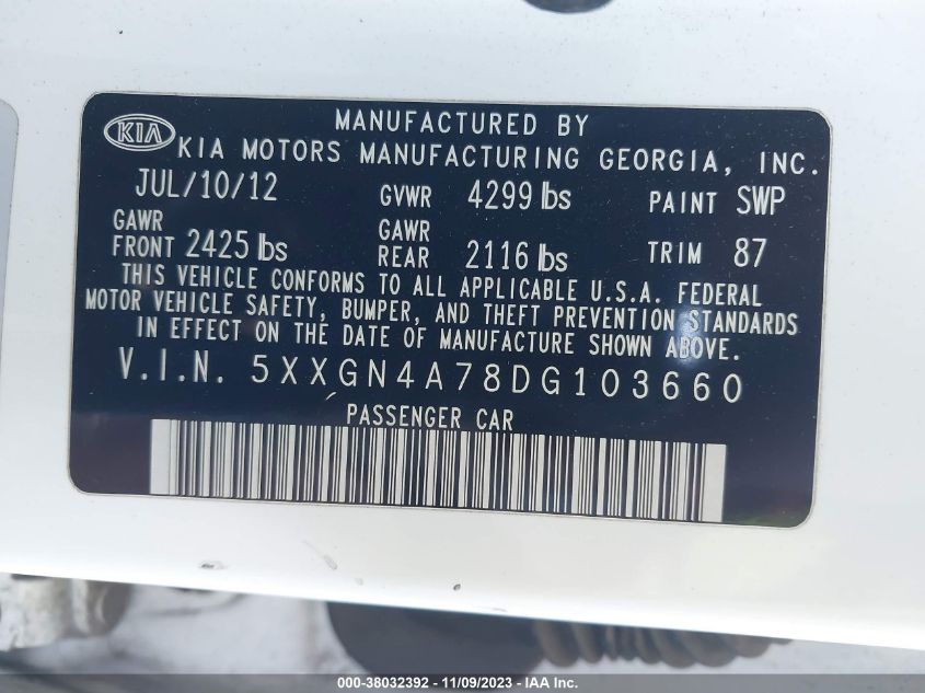 2013 KIA OPTIMA EX - 5XXGN4A78DG103660