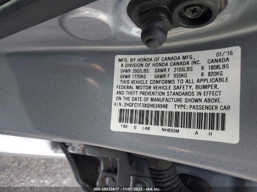 2016 HONDA CIVIC SEDAN EX-T 2HGFC1F3XGH634948
