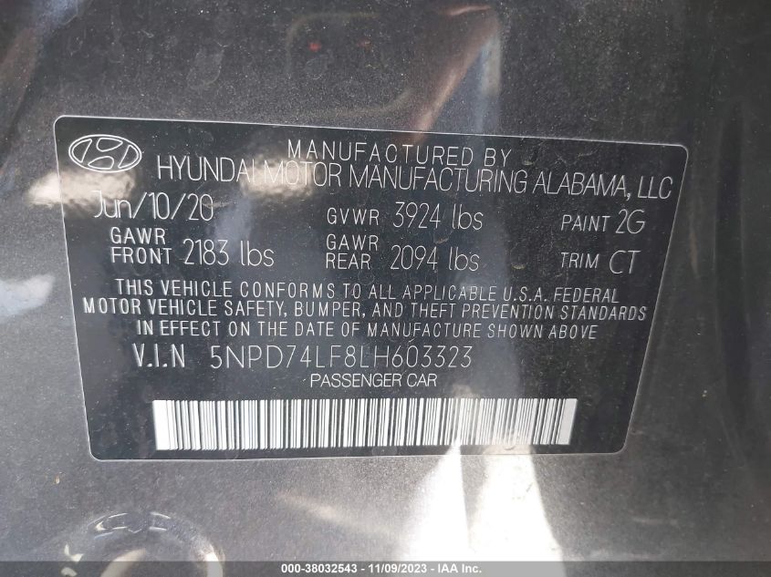 2020 HYUNDAI ELANTRA SE - 5NPD74LF8LH603323