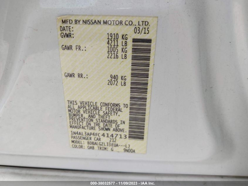 2015 NISSAN ALTIMA 2.5 S - 1N4AL3AP4FC414713