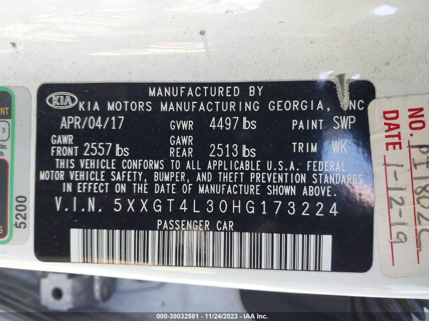 2017 KIA OPTIMA LX - 5XXGT4L30HG173224