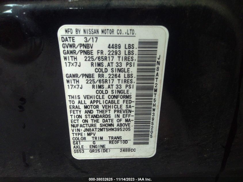 2017 NISSAN ROGUE S - JN8AT2MT5HW395205