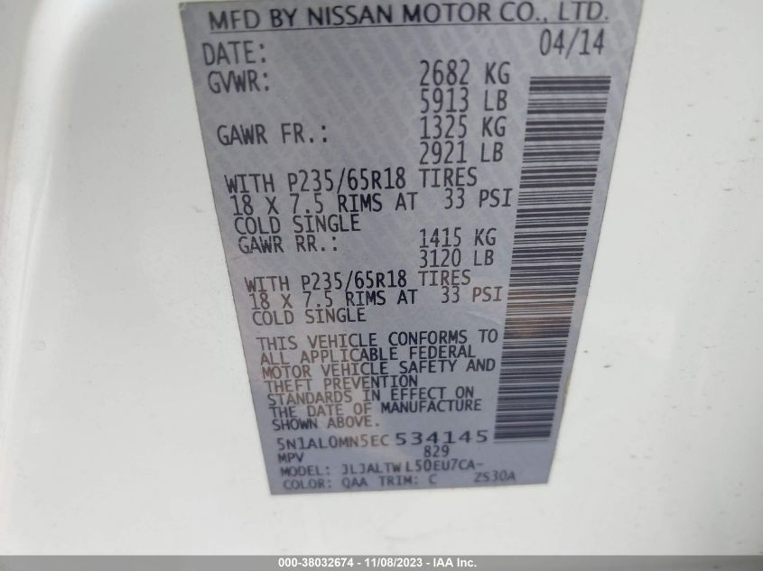 2014 INFINITI QX60 - 5N1AL0MN5EC534145