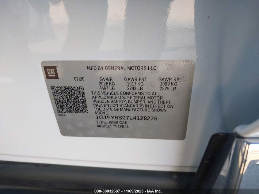 2020 CHEVROLET BOLT EV LT - 1G1FY6S07L4128275