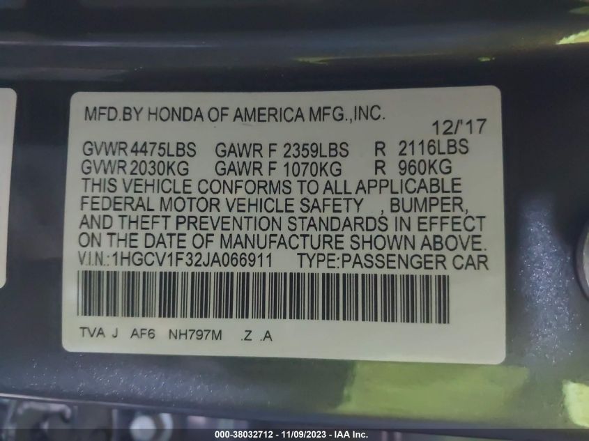 2018 HONDA ACCORD SPORT - 1HGCV1F32JA066911