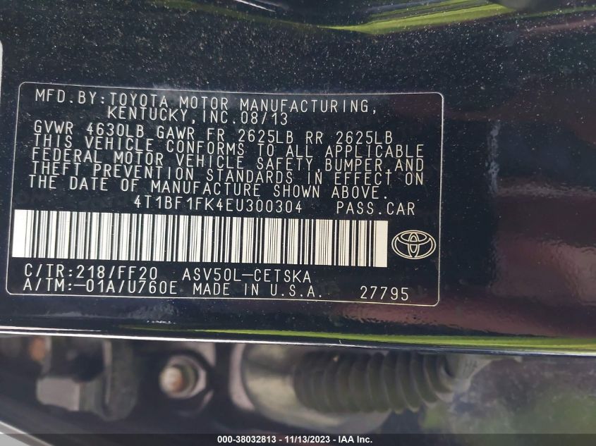 2014 TOYOTA CAMRY L/LE/XLE/SE/SE SPORT - 4T1BF1FK4EU300304