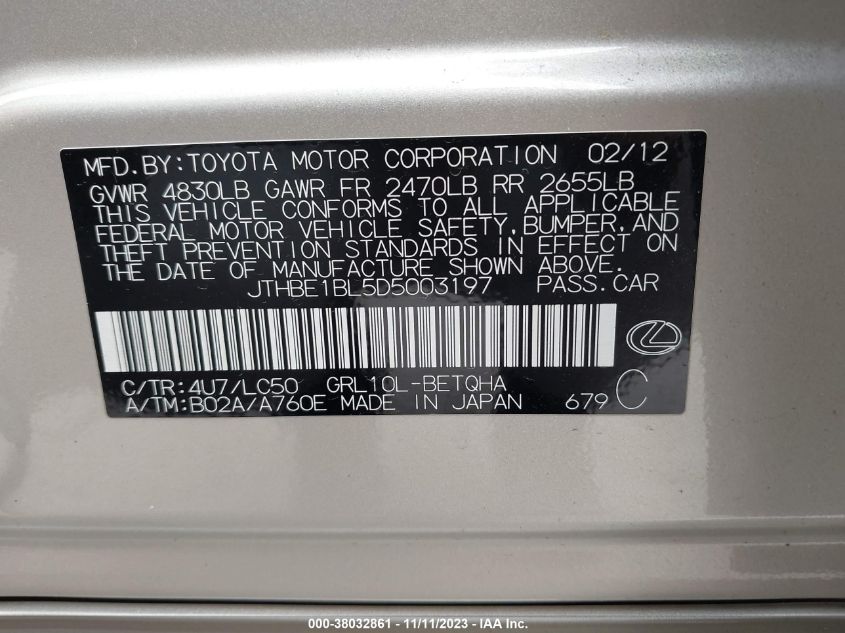 2013 LEXUS GS 350 - JTHBE1BL5D5003197