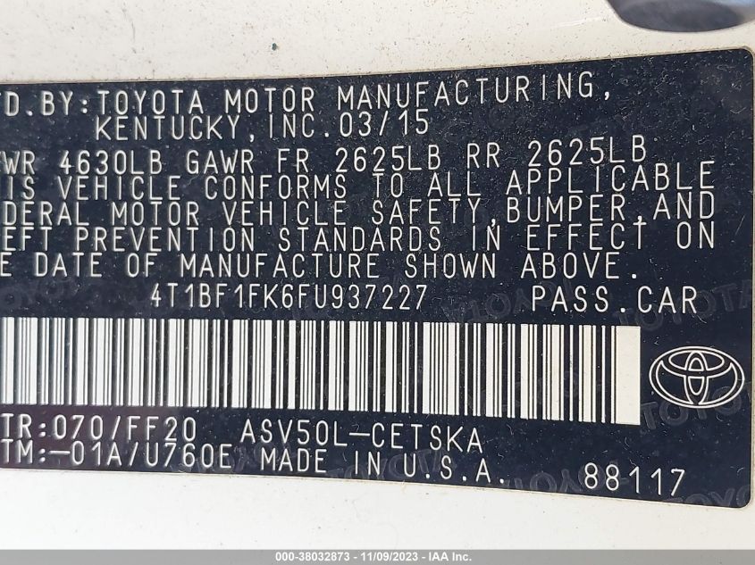 2015 TOYOTA CAMRY SE - 4T1BF1FK6FU937227