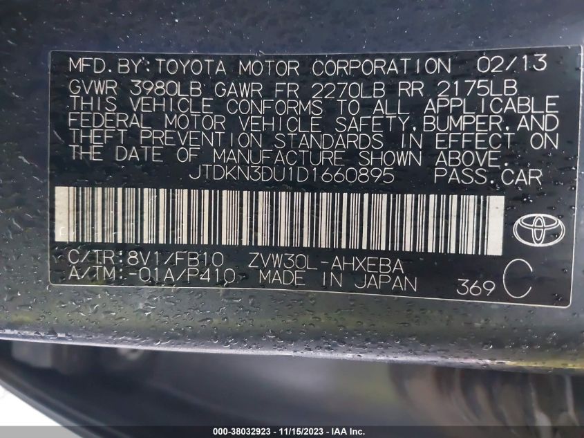 2013 TOYOTA PRIUS THREE - JTDKN3DU1D1660895
