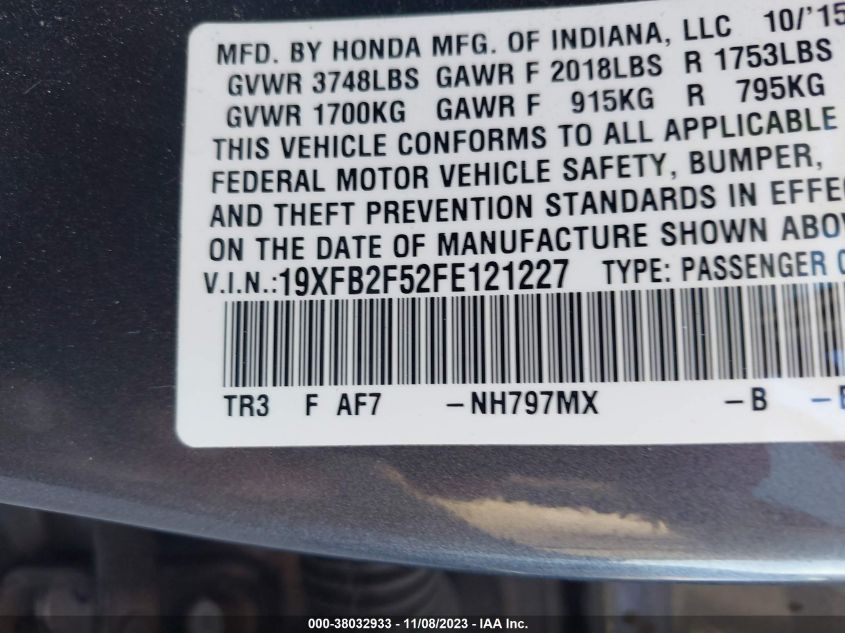2015 HONDA CIVIC LX - 19XFB2F52FE121227