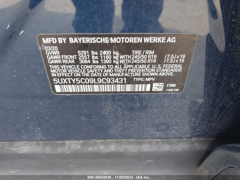 VIN 5UXTY5C09L9C93431 2020 BMW X3 XDRIVE30I