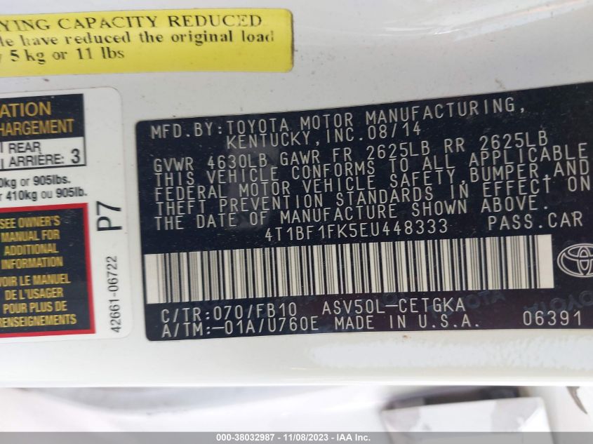 2014 TOYOTA CAMRY L/SE/LE/XLE - 4T1BF1FK5EU448333
