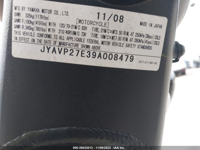2009 YAMAHA XV1900 CU JYAVP27E39A008479