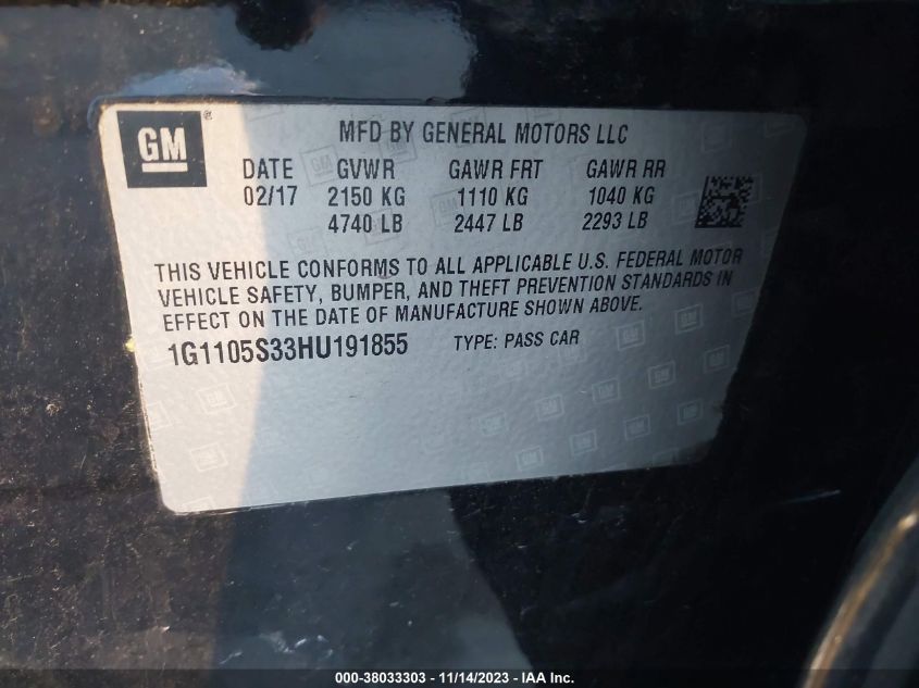 2017 CHEVROLET IMPALA LT - 1G1105S33HU191855