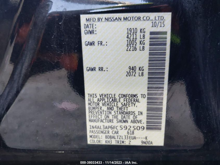 2015 NISSAN ALTIMA 2.5 SL - 1N4AL3AP6FC592509