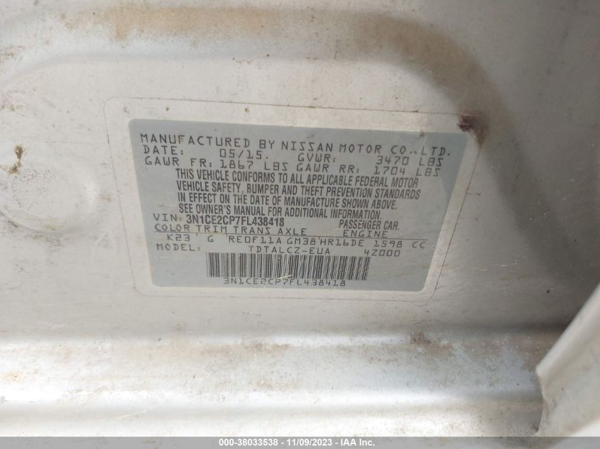 2015 NISSAN VERSA NOTE S/S PLUS/SV/SL/SR - 3N1CE2CP7FL438418