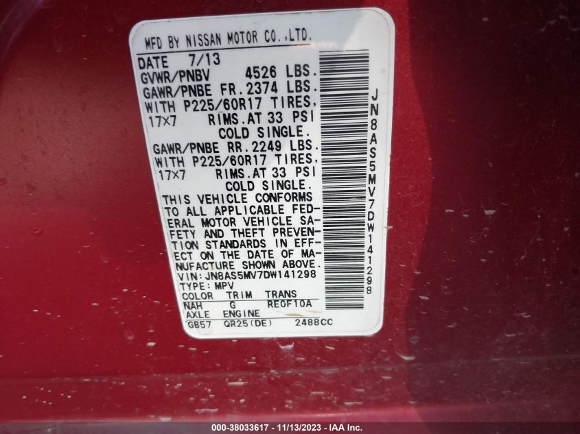 2013 NISSAN ROGUE SV - JN8AS5MV7DW141298