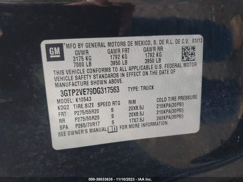 2013 GMC SIERRA 1500 SLE - 3GTP2VE79DG317563