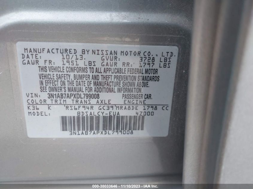 2013 NISSAN SENTRA S - 3N1AB7APXDL799008