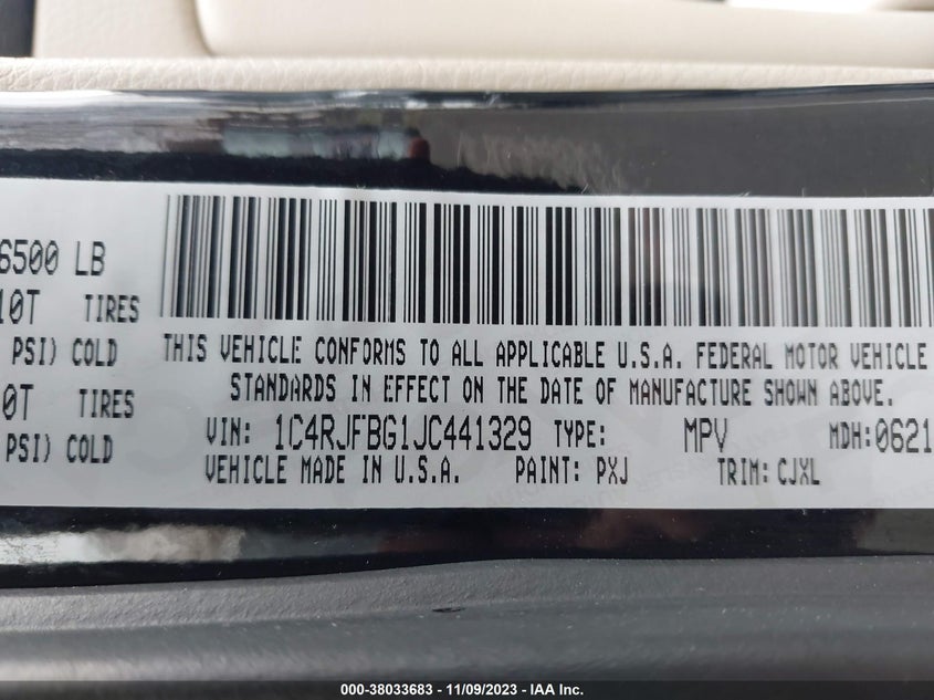 VIN 1C4RJFBG1JC441329 2018 JEEP GRAND CHEROKEE LIMITED