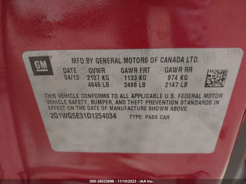 2013 CHEVROLET IMPALA LT - 2G1WG5E31D1254034