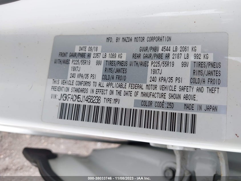 VIN JM3KFACM5J1468238 2018 MAZDA CX-5 TOURING
