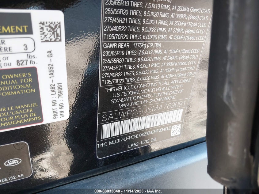 VIN SALWR2SU8MA769091 2021 LAND ROVER RANGE ROVER SPORT HSE SILVER EDITION