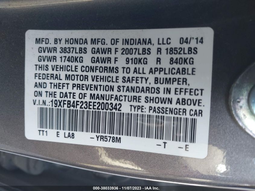 2014 HONDA CIVIC HYBRID - 19XFB4F23EE200342