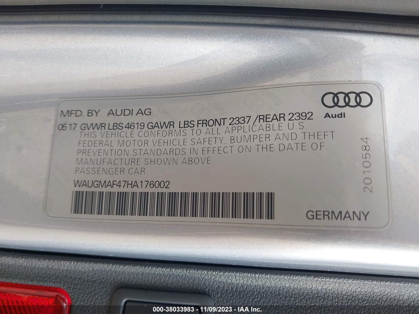VIN WAUGMAF47HA176002 2017 AUDI A4 ULTRA PREMIUM