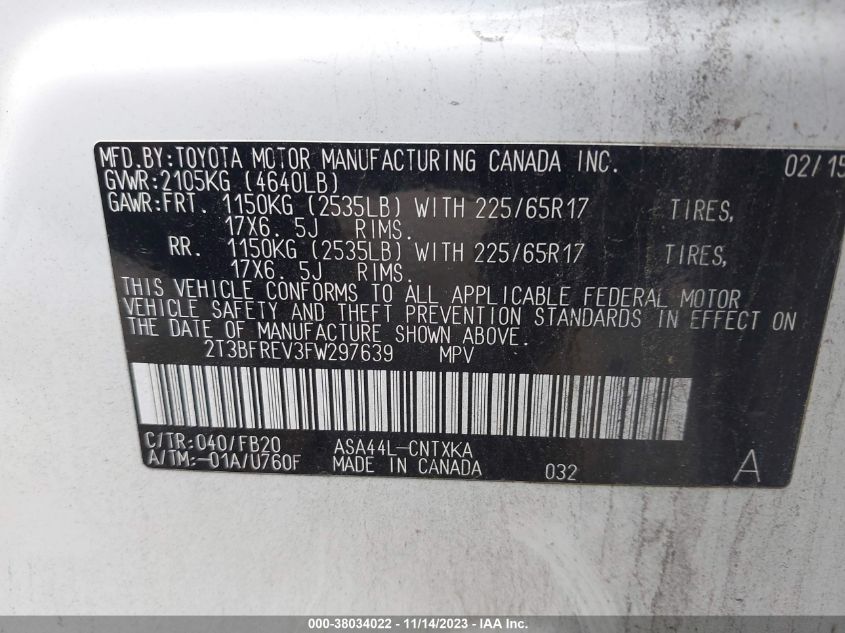 2015 TOYOTA RAV4 LE - 2T3BFREV3FW297639