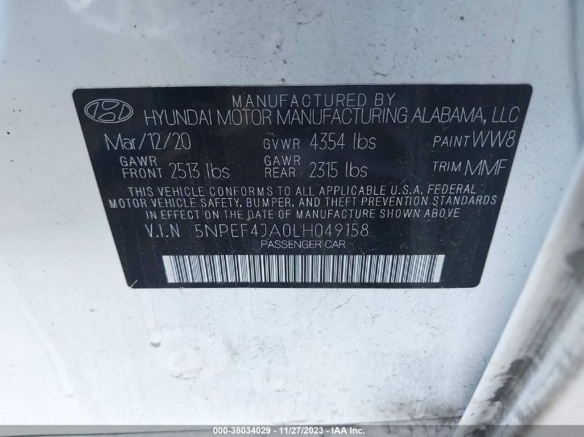 2020 HYUNDAI SONATA SEL - 5NPEF4JA0LH049158