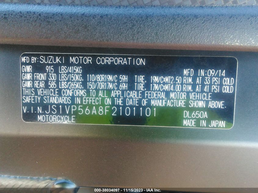 2015 SUZUKI DL650 A JS1VP56A8F2101101