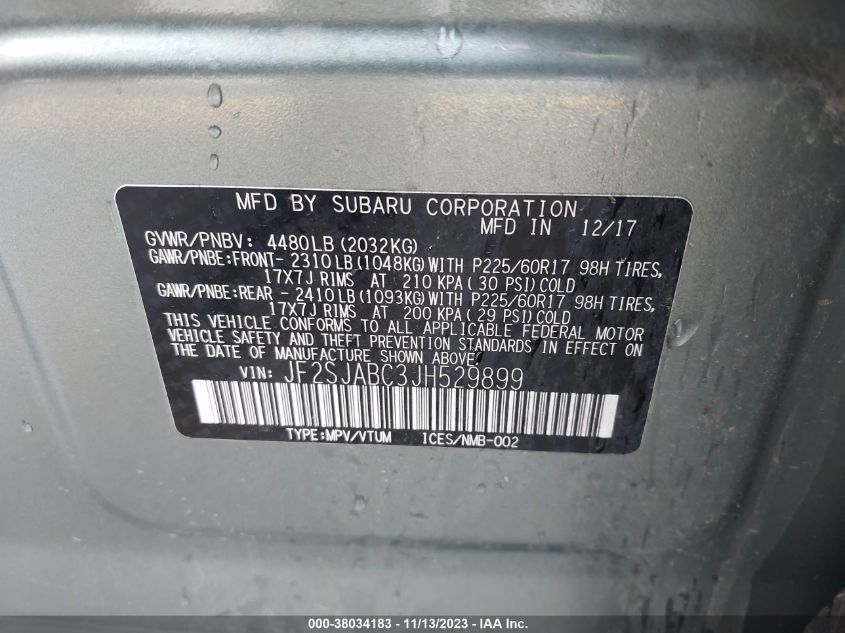 2018 SUBARU FORESTER 2.5I - JF2SJABC3JH529899