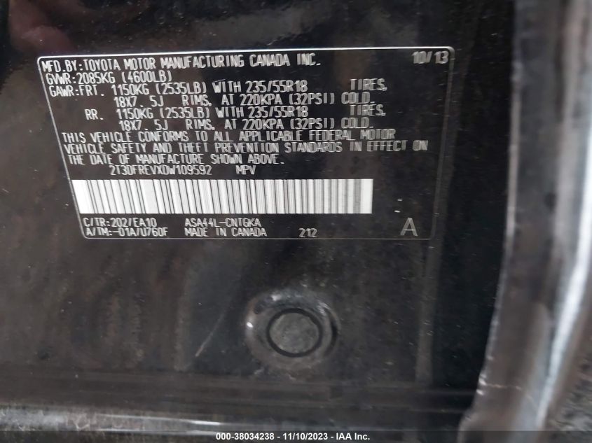 2013 TOYOTA RAV4 LIMITED - 2T3DFREVXDW109592