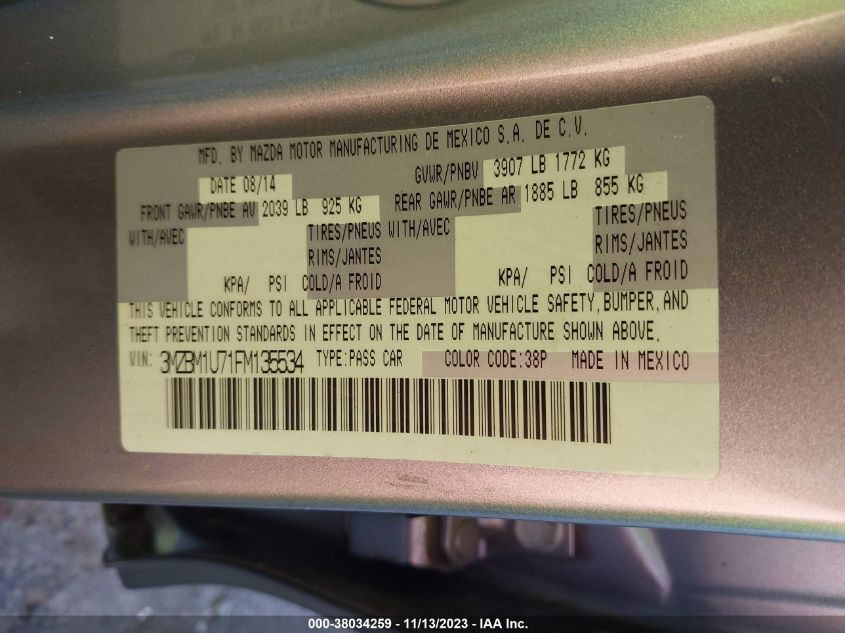 2015 MAZDA MAZDA3 I SPORT - 3MZBM1U71FM135534