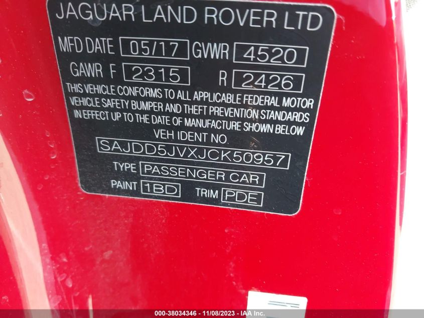 2018 JAGUAR F-TYPE SAJDD5JVXJCK5095