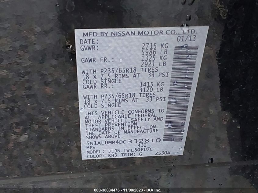 2013 INFINITI JX35 - 5N1AL0MM4DC332810