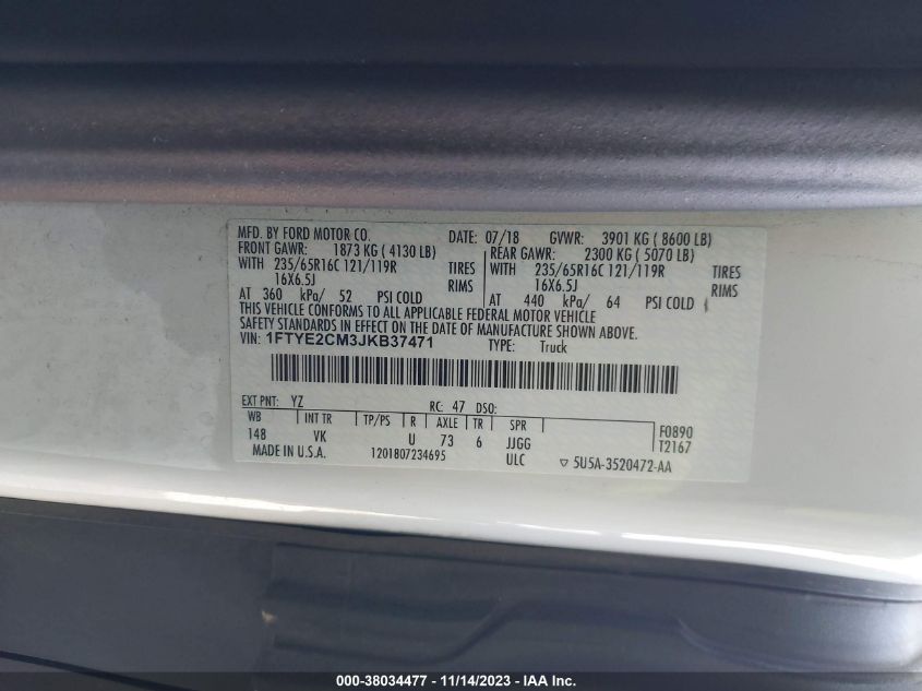 2018 FORD TRANSIT-150 - 1FTYE2CM3JKB37471