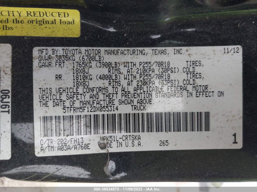 2013 TOYOTA TUNDRA GRADE 4.6L V8 - 5TFRM5F12DX055314