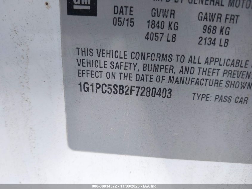 2015 CHEVROLET CRUZE LT - 1G1PC5SB2F7280403