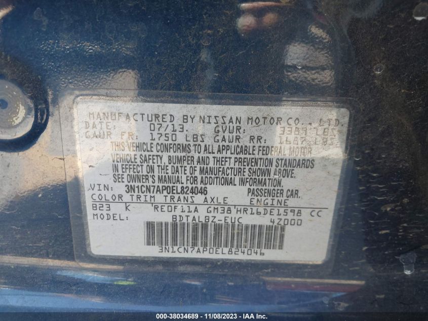 2014 NISSAN VERSA 1.6 SV - 3N1CN7AP0EL824046
