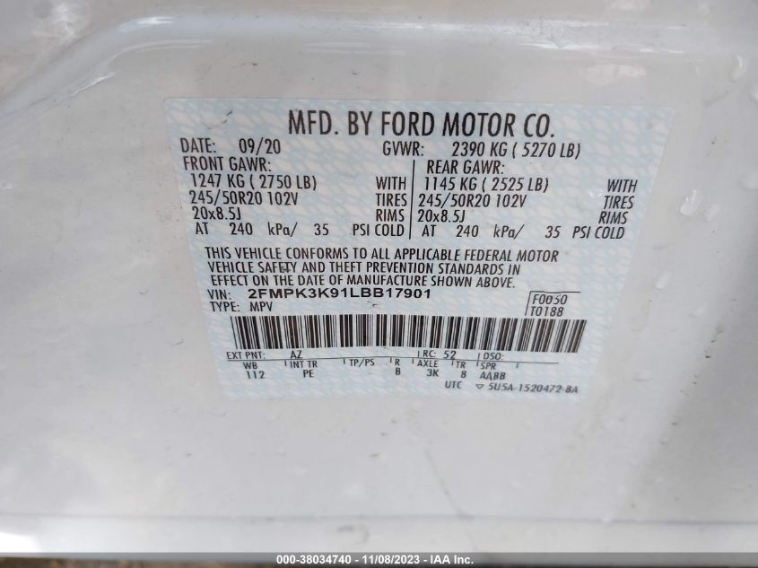 2020 FORD EDGE TITANIUM - 2FMPK3K91LBB17901