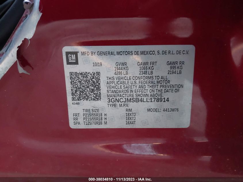 2020 CHEVROLET TRAX PREMIER - 3GNCJMSB4LL178914