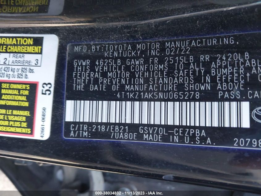 2022 TOYOTA CAMRY TRD/XSE - 4T1KZ1AK5NU065278