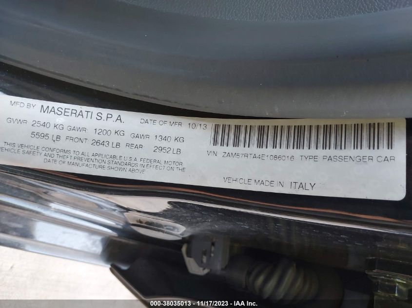 2014 MASERATI GHIBLI S Q4 ZAM57RTA4E1086016